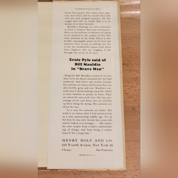 Vintage HC/DJ Up Front By Bill Mauldin 1st Edition 1945 World War 2 Cartoonist - Picture 3 of 14